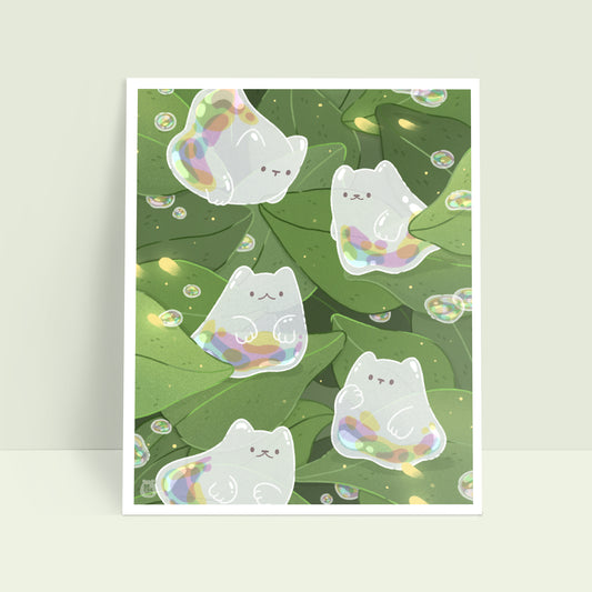 Bubble Ghost Cats 8x10 Art Print