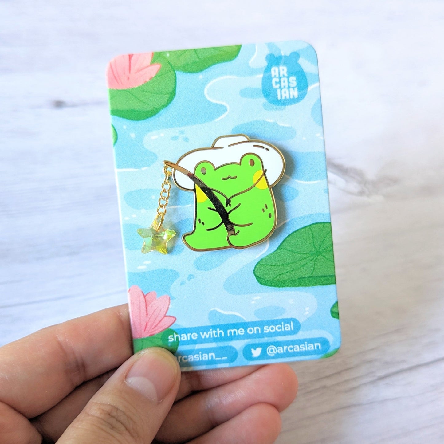 Fishing Frog Enamel Pin