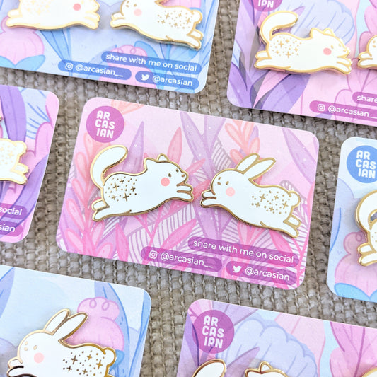 Fox and Rabbit Enamel Pins