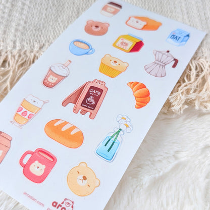 Bear Cafe Clear Waterproof Sticker Sheet