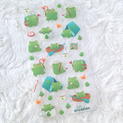Camping Frogs Clear Waterproof Sticker Sheet