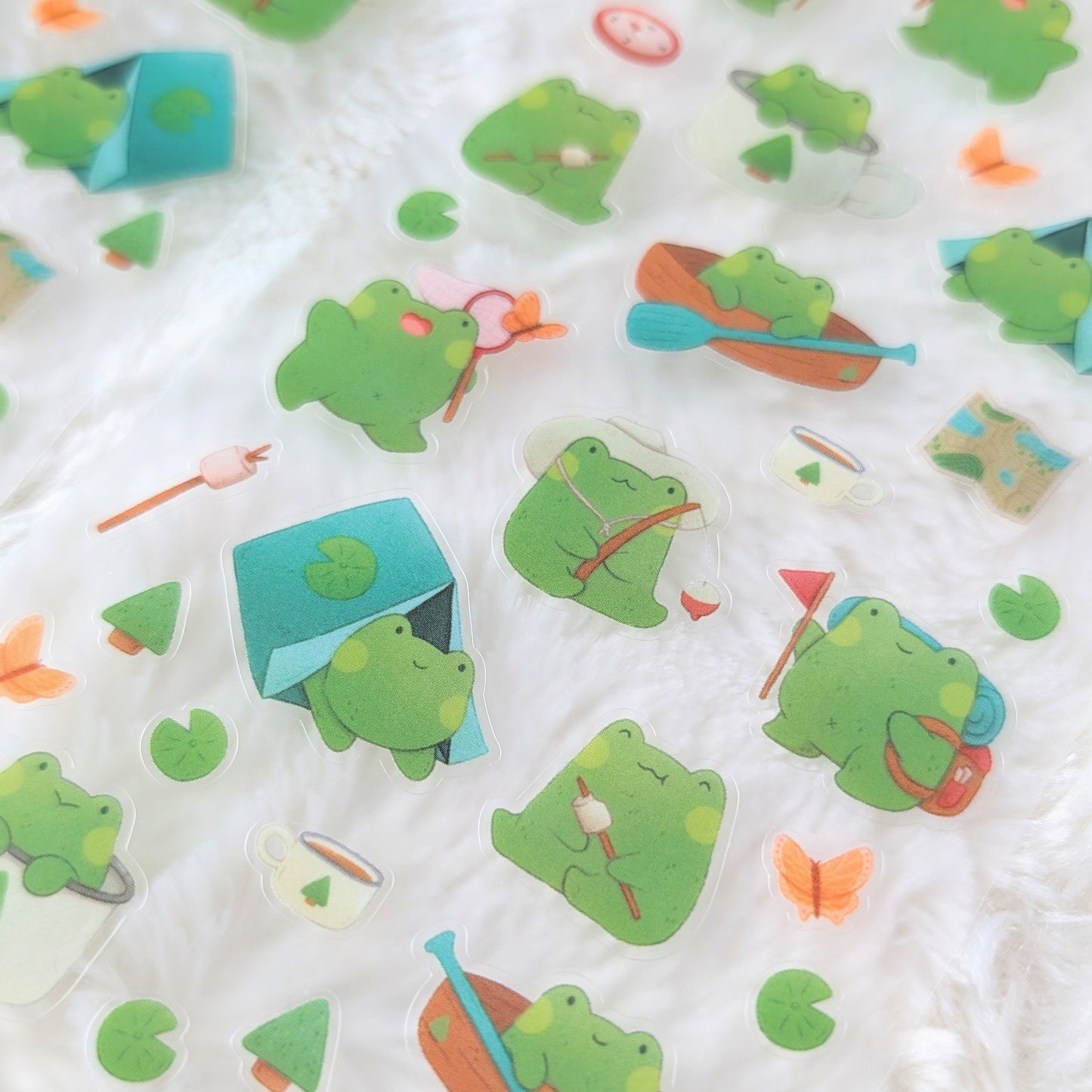 Camping Frogs Clear Waterproof Sticker Sheet