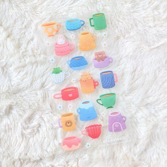 Mug Collection Clear Waterproof Sticker Sheet
