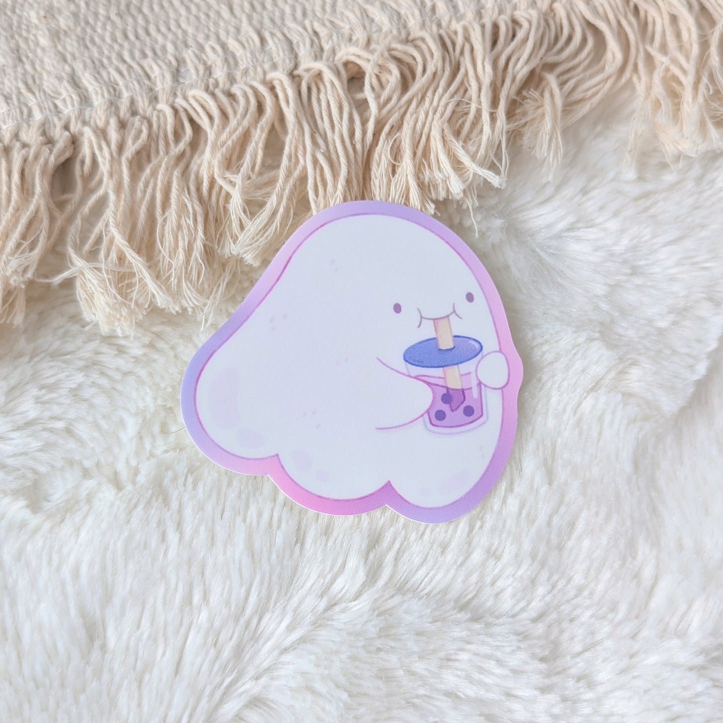 Ube Bubble Tea Ghost Waterproof Stickers