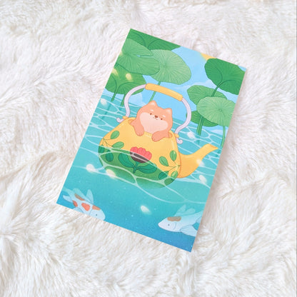 Shiba Inu Teapot Travels Postcard