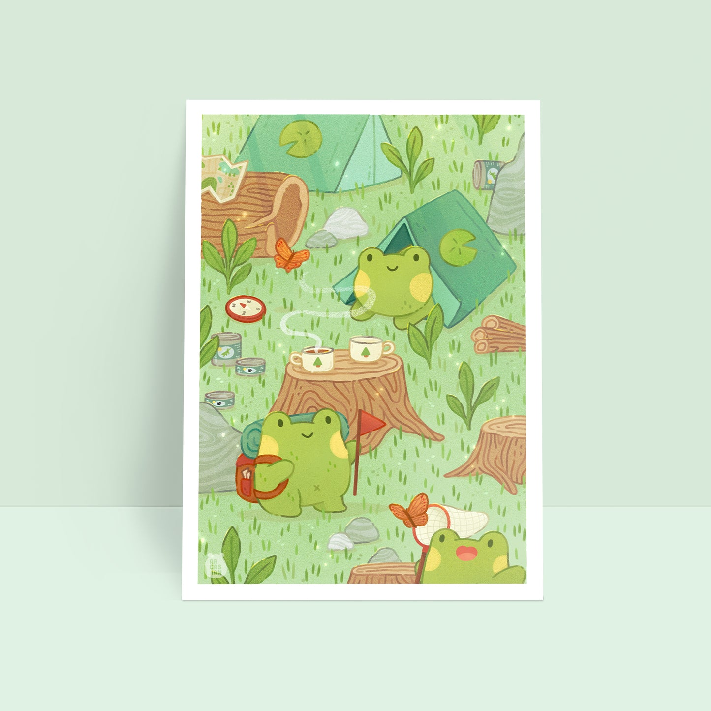 Camping Frogs 6x8 Art Print