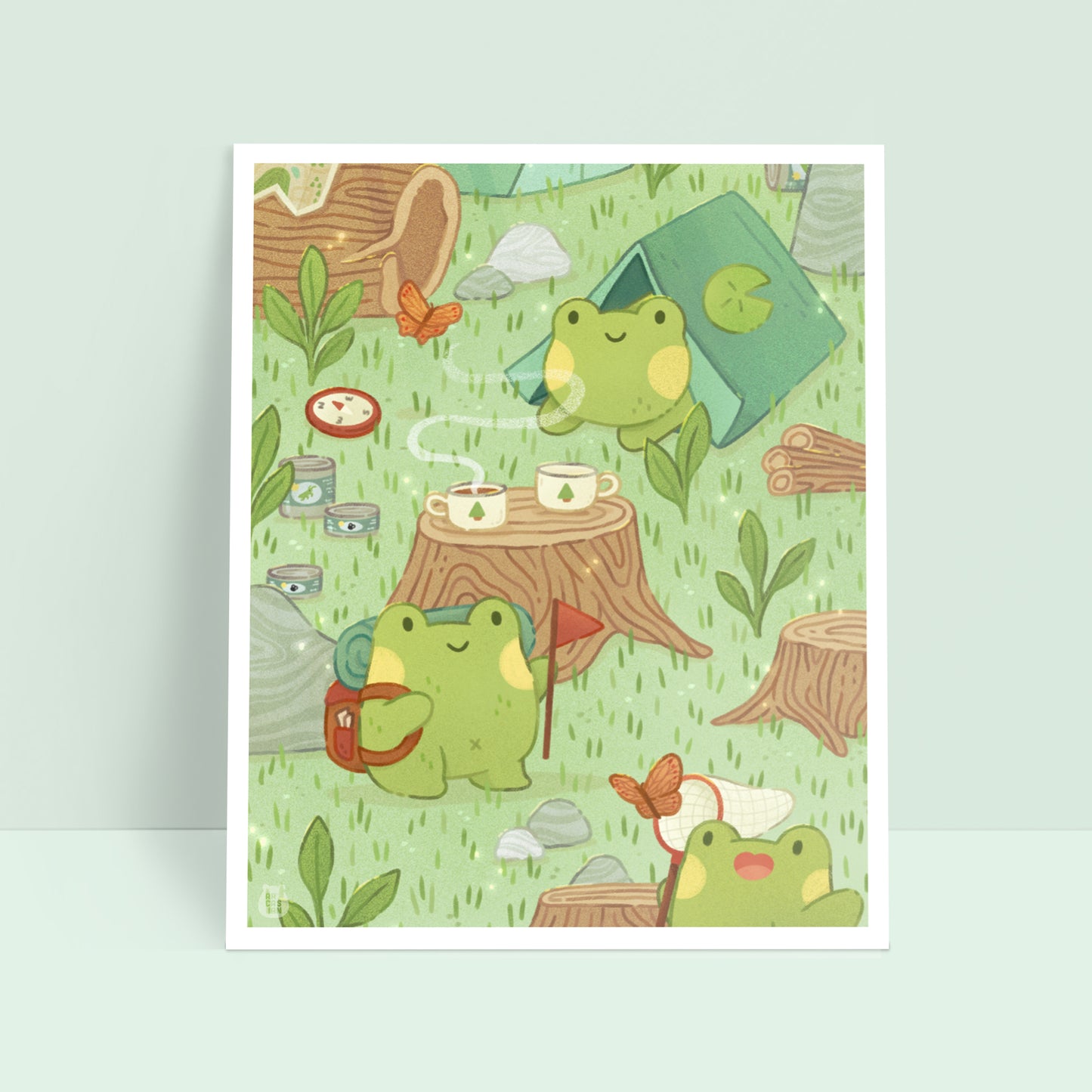 Camping Frogs 8x10 Art Print