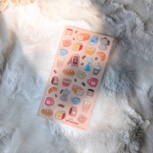 Bear Cafe Clear Waterproof Sticker Sheet
