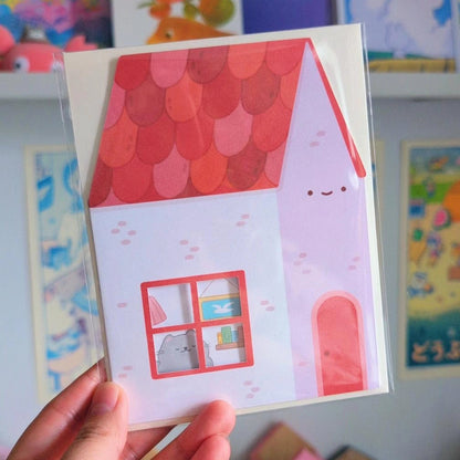 Red Peekaboo House Greeting Card