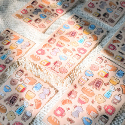 Bear Cafe Clear Waterproof Sticker Sheet