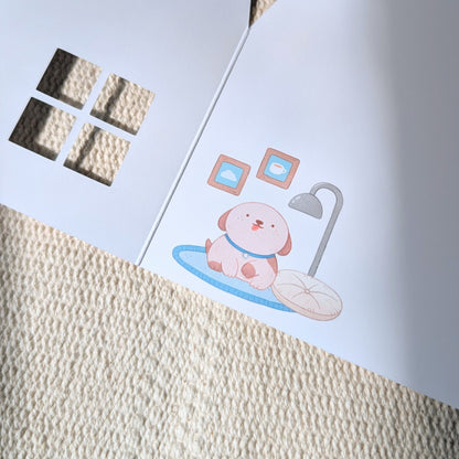 Blue Peekaboo House Greeting Card