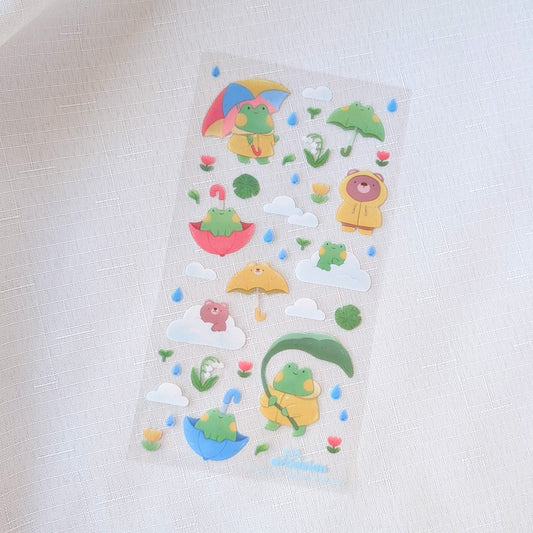 Sheet of colorful stickers with cartoon characters on a white background