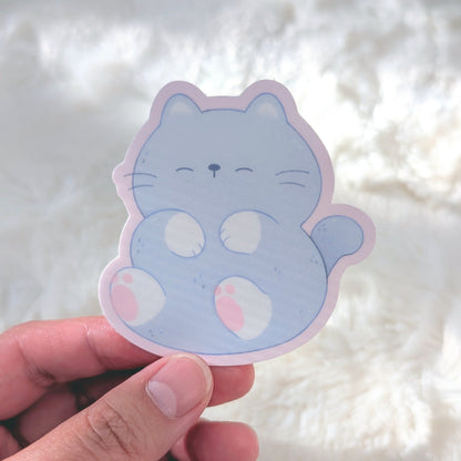 Cuddly Grey Cat Waterproof Stickers