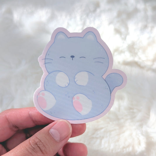 Cuddly Grey Cat Waterproof Stickers