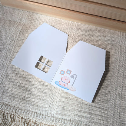Blue Peekaboo House Greeting Card