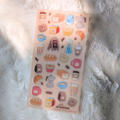 Bear Cafe Clear Waterproof Sticker Sheet