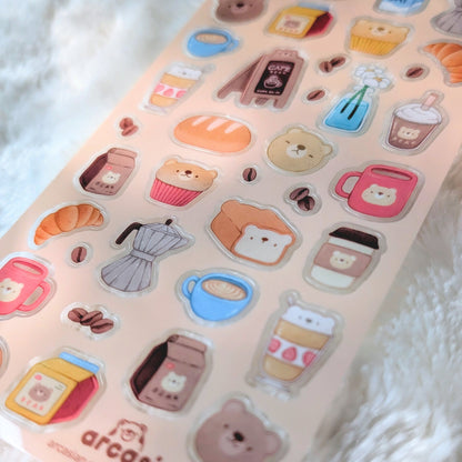 Bear Cafe Clear Waterproof Sticker Sheet