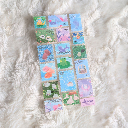 Ocean and Field Stamps Waterproof Sticker Sheet