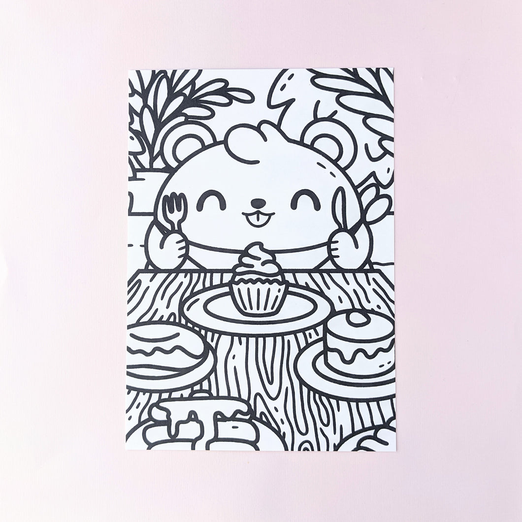 Dessert Bear Colouring Page