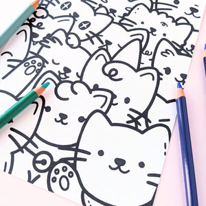 Cat Pile Colouring Page