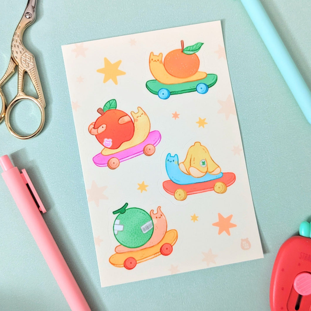 Fruit Snail Racers Waterproof Sticker Sheet